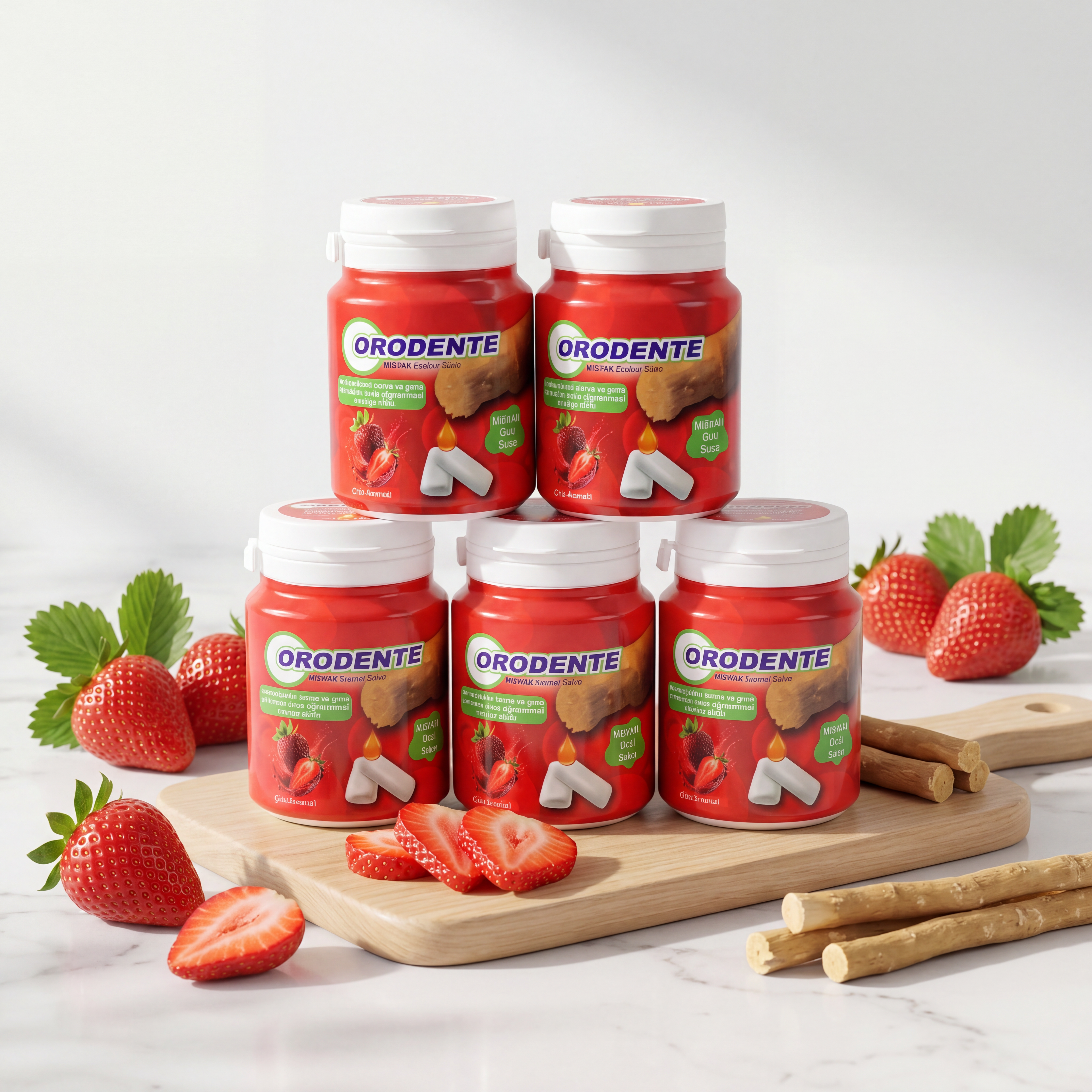 Orodente Çilek Aromalı Misvak Özlü Sakız (5'li Paket)